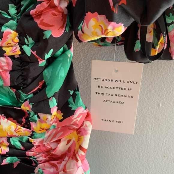 NWT For Love and Lemons Jolie Floral Ruched Puff Sleeve Mini Dress size XS - Picture 8 of 11